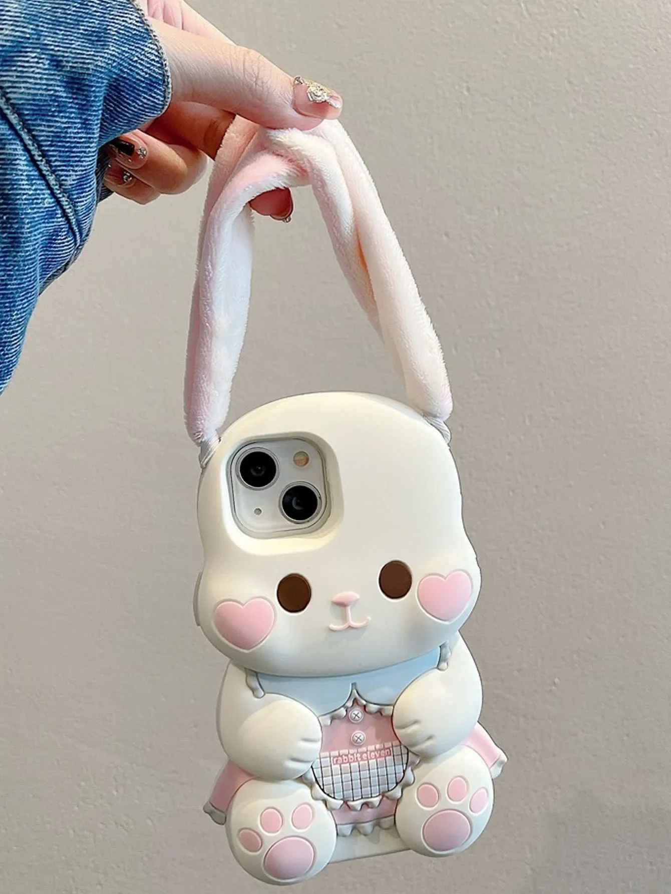 Cute 3D Plush Rabbit Ear Silicone Phone Case for iPhone – Soft Protective Shockproof Cover