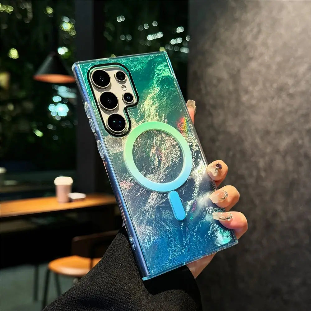 Luxury Colorful Gradient Glacier Pattern Magnetic RIng case