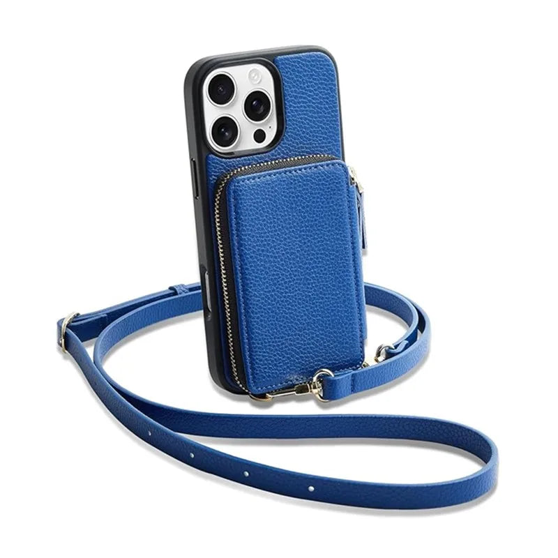 Genuine Leather Crossbody Zipper Wallet Magnetic Card Holder Wrist