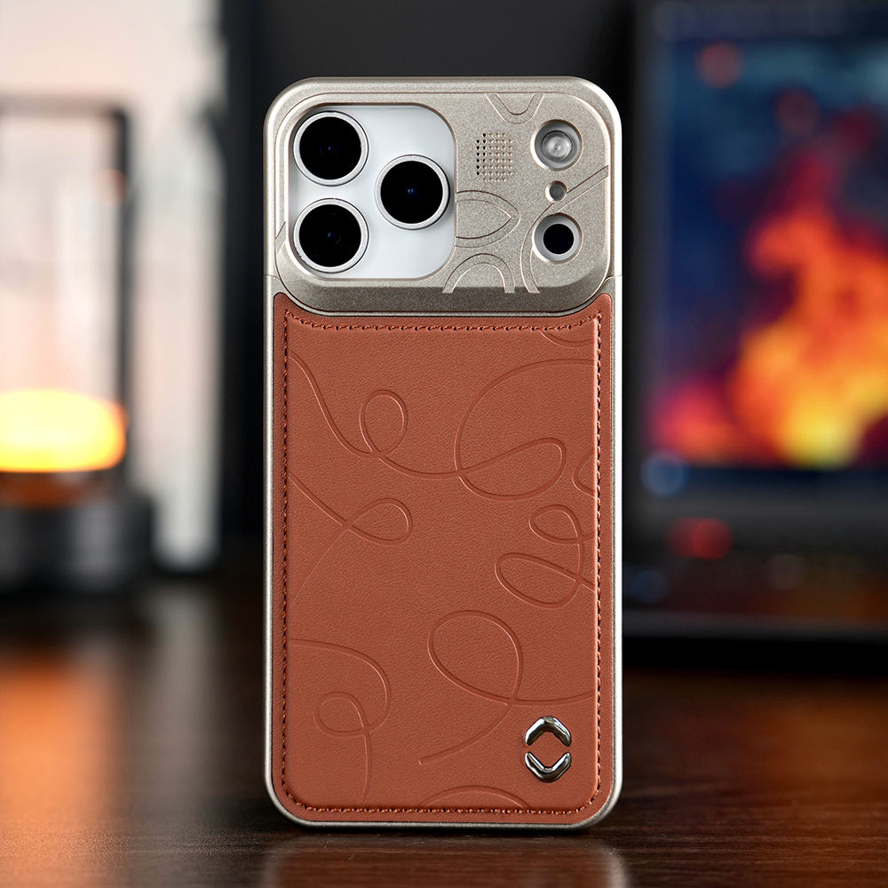 VAWI Art Line Leather Metal Phone Case – Premium Shockproof Protective Cover for iPhone