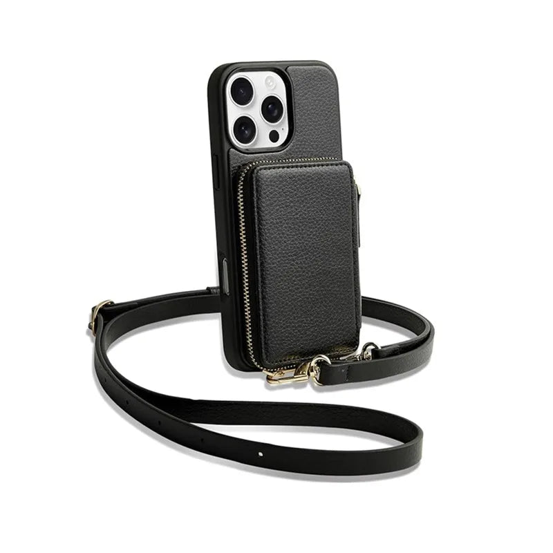 Genuine Leather Crossbody Zipper Wallet Magnetic Card Holder Wrist