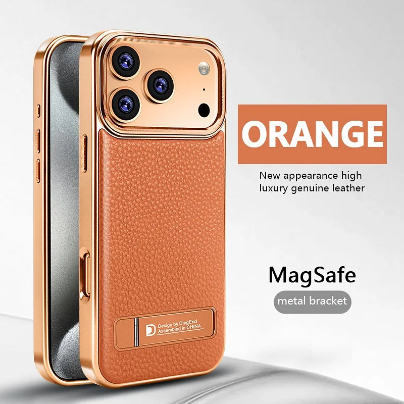 Business Electroplated PU Leather Magnetic Phone Case for iPhone