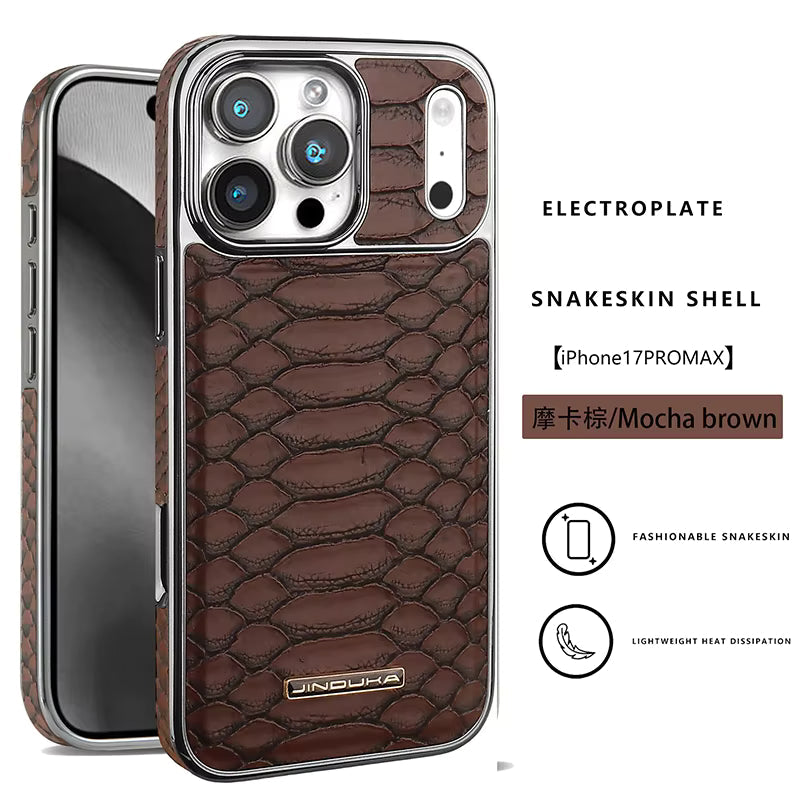 High-Quality Leather iPhone Case – Snake Pattern, Plating Frame, Shockproof