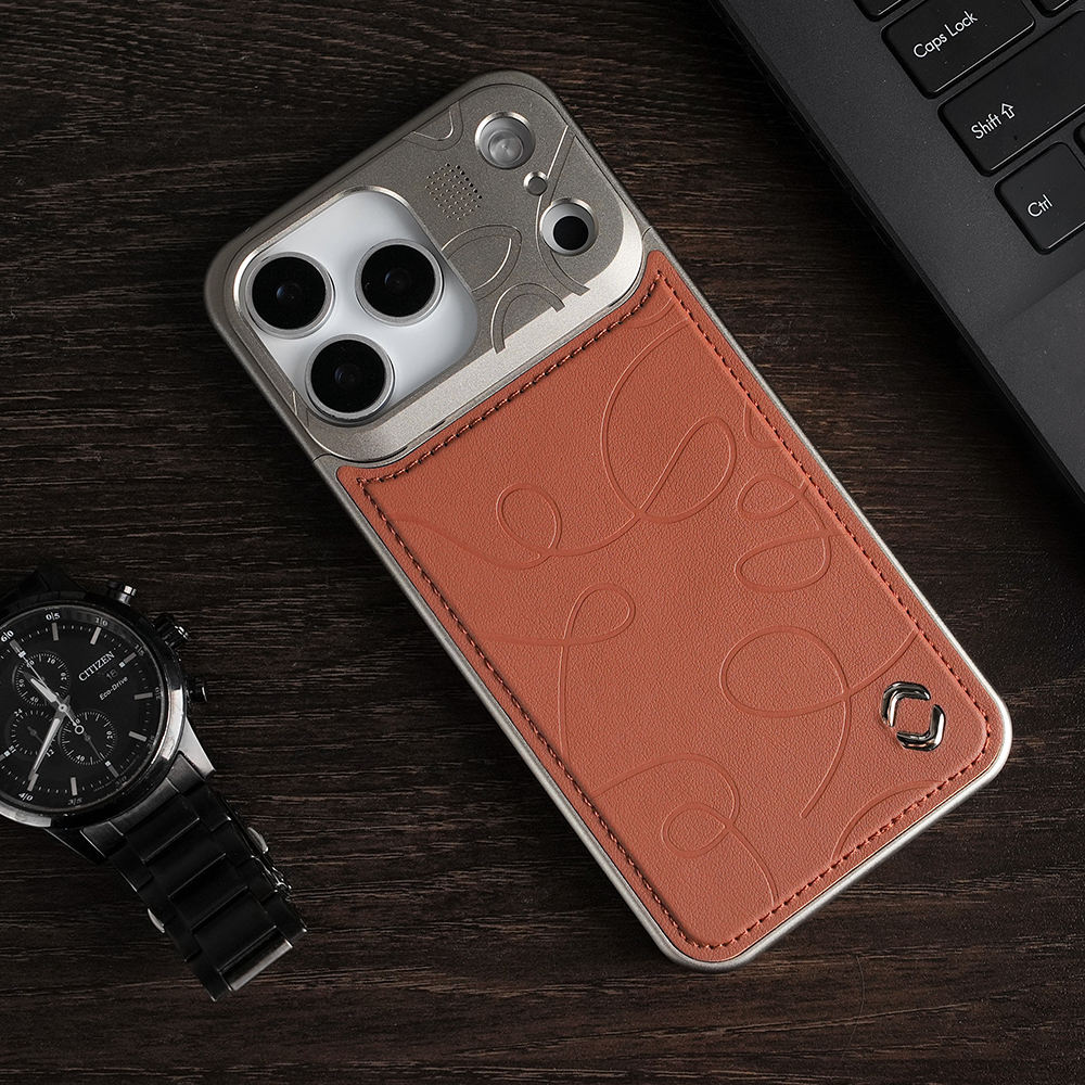 VAWI Art Line Leather Metal Phone Case – Premium Shockproof Protective Cover for iPhone