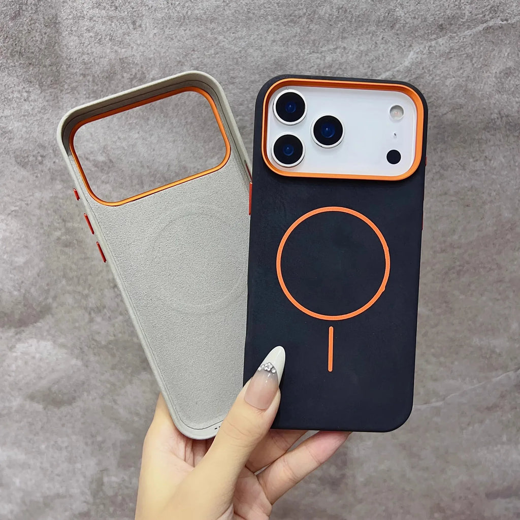Elephant Texture Matte Color-Block Magnetic Phone Case for 17 Pro Max