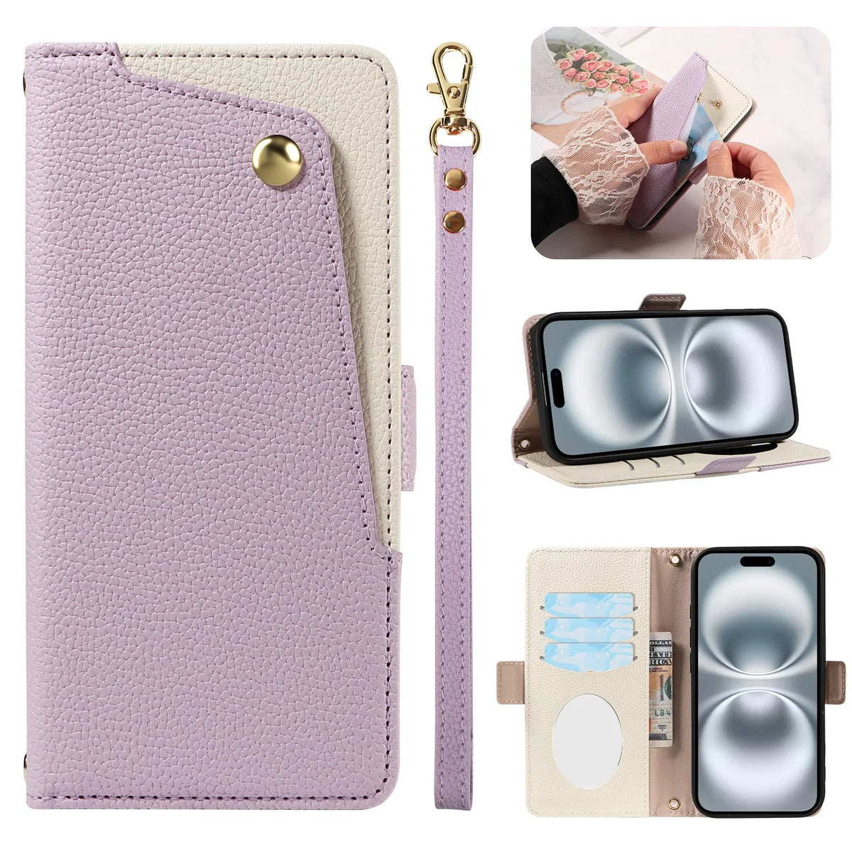 Luxury PU Leather Phone Case with Mirror for  iPhone