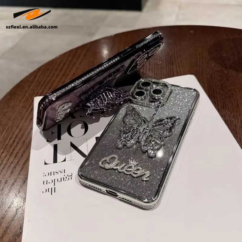 Bling Glitter Phone Case with 3D Butterfly Holder for i phone