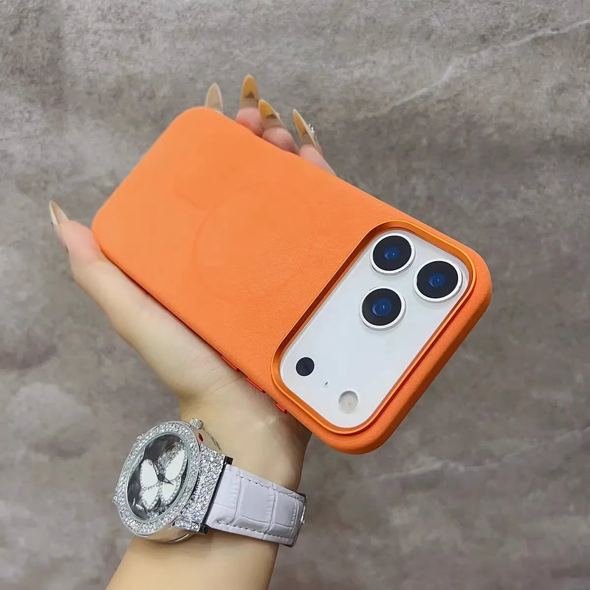 Elephant Texture Matte Color-Block Magnetic Phone Case for 17 Pro Max
