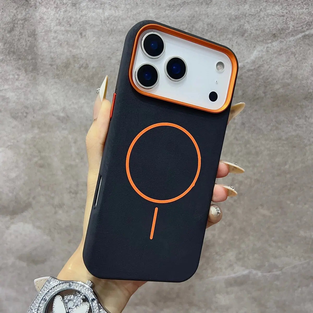 Elephant Texture Matte Color-Block Magnetic Phone Case for 17 Pro Max