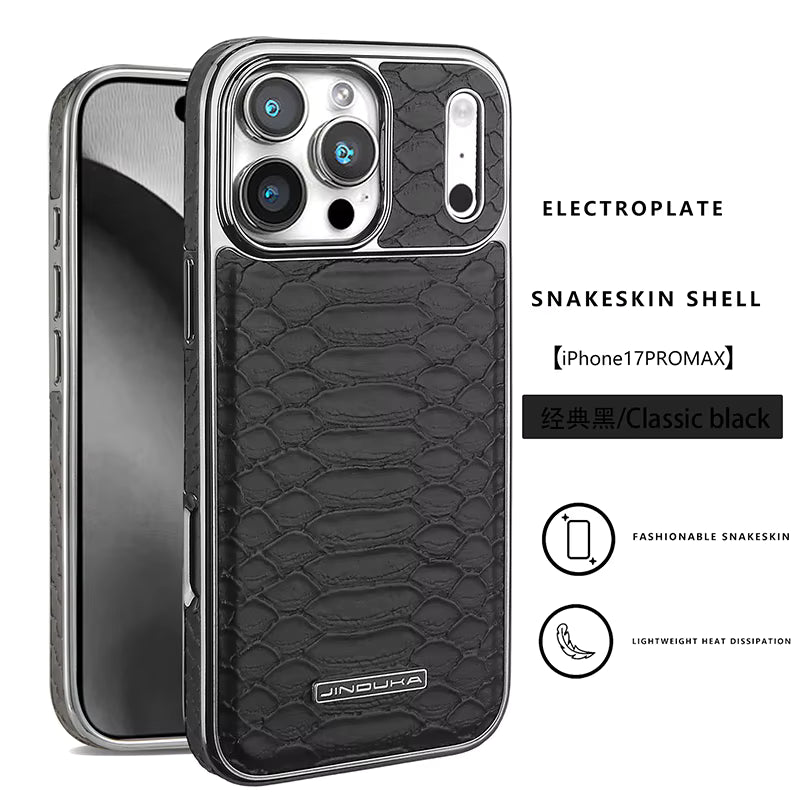 High-Quality Leather iPhone Case – Snake Pattern, Plating Frame, Shockproof