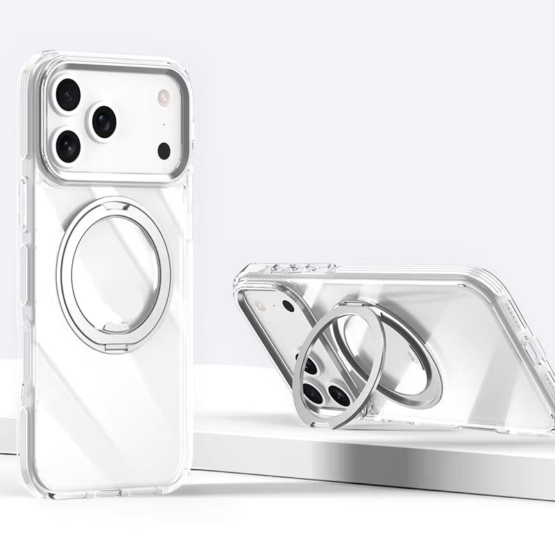 Clear Shockproof Wireless Charging Case with 360° Rotating Ring Stand for iPhone