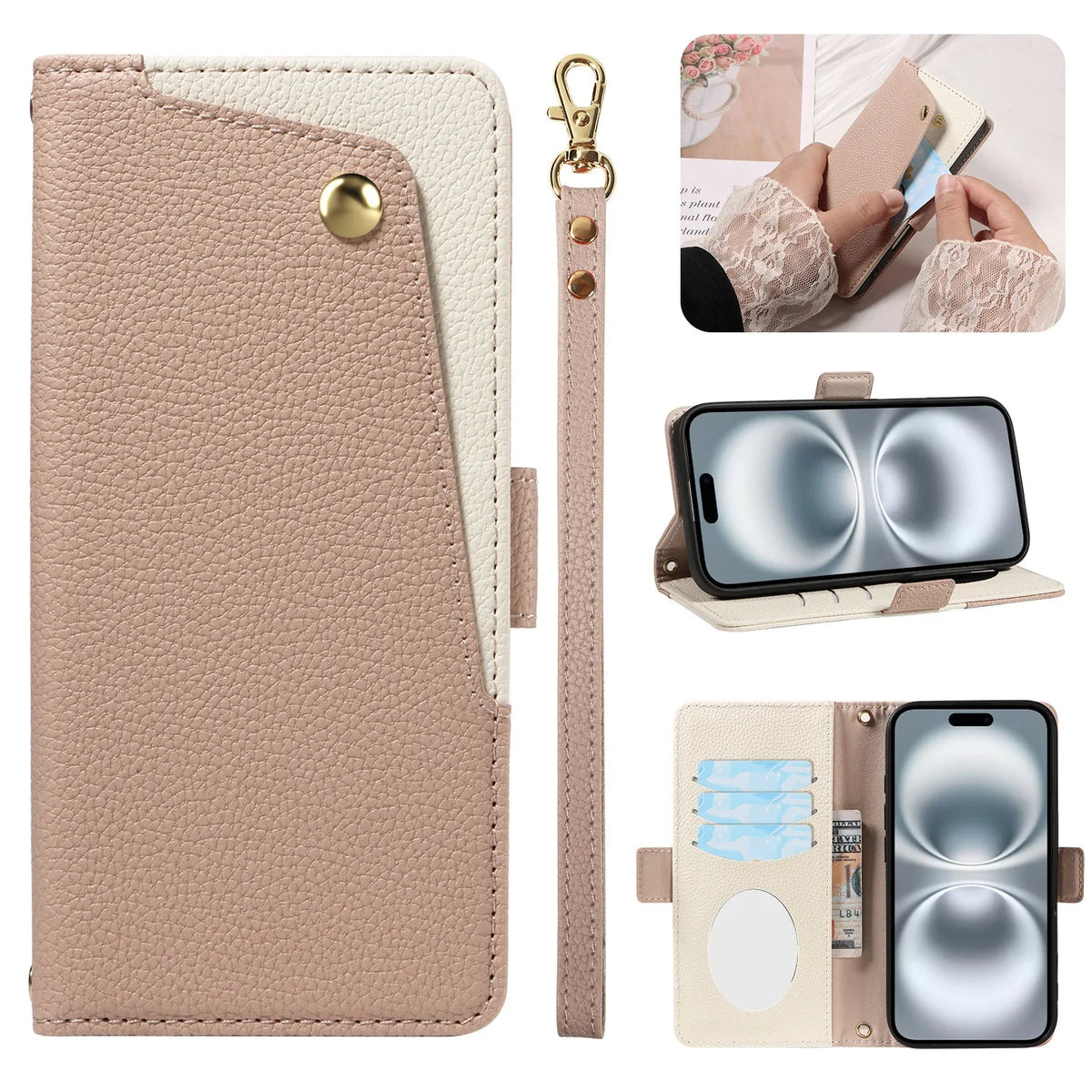 Luxury PU Leather Phone Case with Mirror for  iPhone