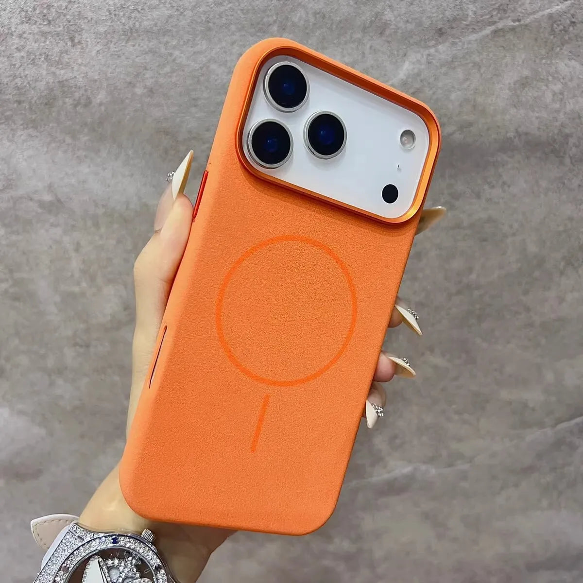Elephant Texture Matte Color-Block Magnetic Phone Case for 17 Pro Max