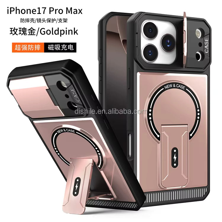 New 2025 Mecha Style Magnetic Phone Case with Kickstand for iPhone