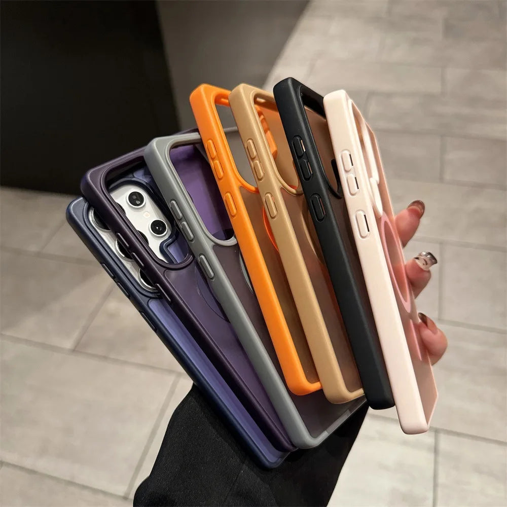 Luxury Matte Translucent Acrylic Magnetic Mobile Phone Case