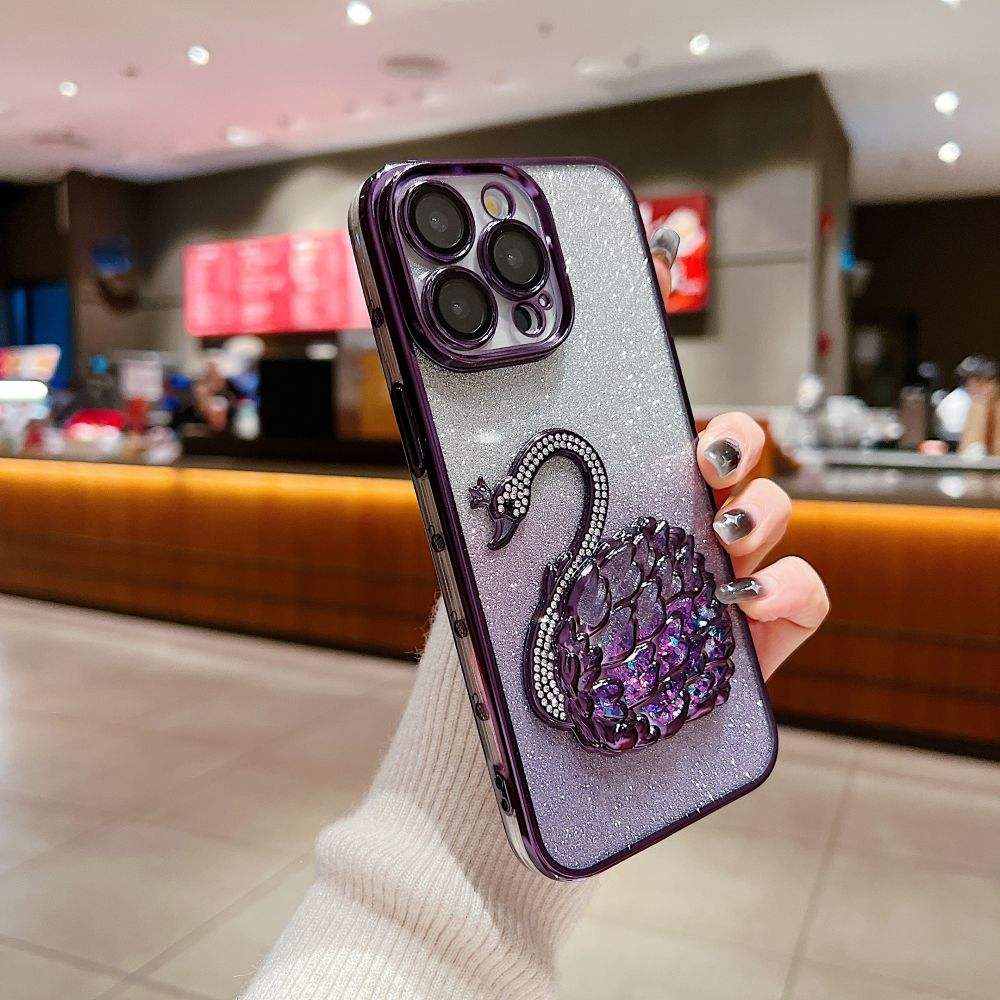 Luxury Plating Bling Glitter Gradient Diamond Swan Quicksand Phone Case for iPhone